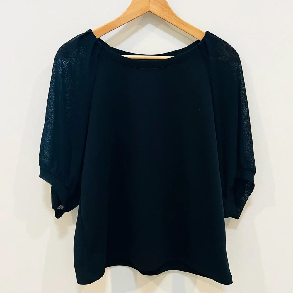 Banana Republic Black Sheer Puff Sleeve Top Size M